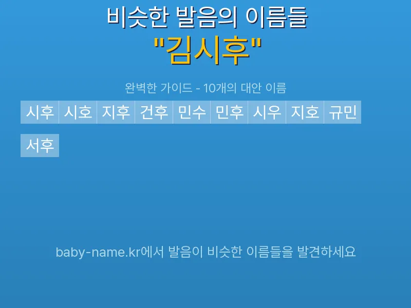 김시후 비슷한 발음 이름 추천 인포그래픽: 유사도 기반 아기 이름 추천 및 작명 참고용 이름 목록