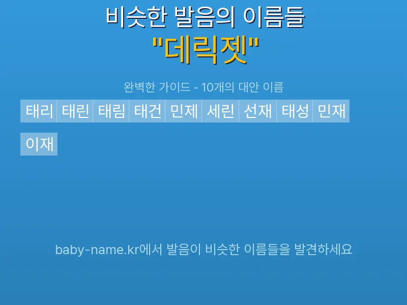 데릭젯 비슷한 발음 이름 추천 인포그래픽: 유사도 기반 아기 이름 추천 및 작명 참고용 이름 목록