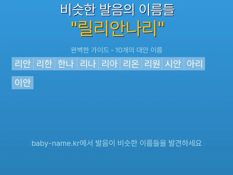 릴리안나리 비슷한 발음 이름 추천 인포그래픽: 유사도 기반 아기 이름 추천 및 작명 참고용 이름 목록