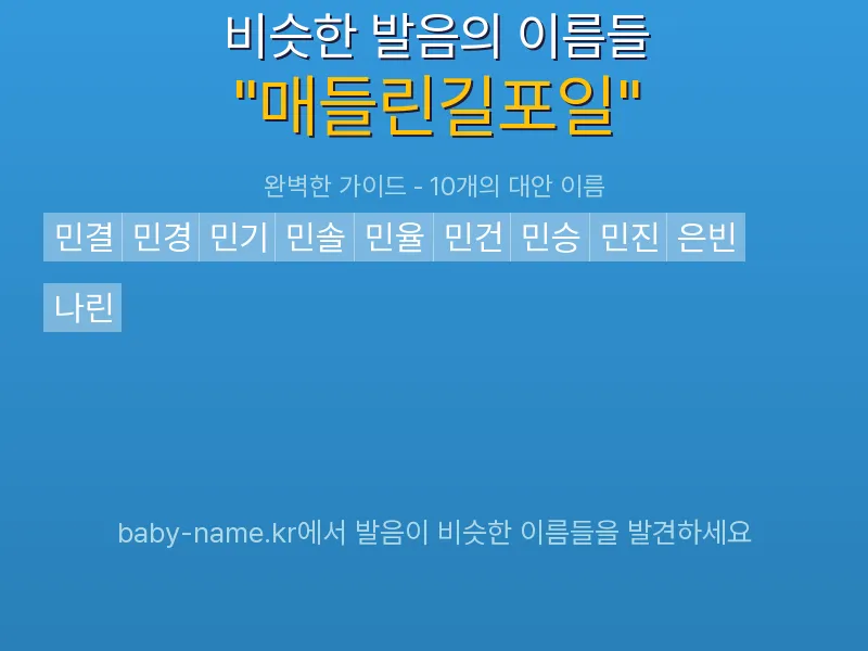 매들린길포일 비슷한 발음 이름 추천 인포그래픽: 유사도 기반 아기 이름 추천 및 작명 참고용 이름 목록