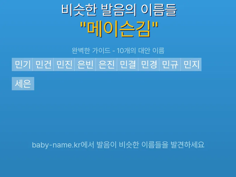 메이슨김 비슷한 발음 이름 추천 인포그래픽: 유사도 기반 아기 이름 추천 및 작명 참고용 이름 목록