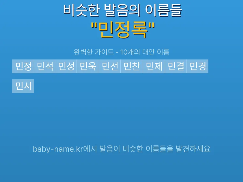 민정록 비슷한 발음 이름 추천 인포그래픽: 유사도 기반 아기 이름 추천 및 작명 참고용 이름 목록