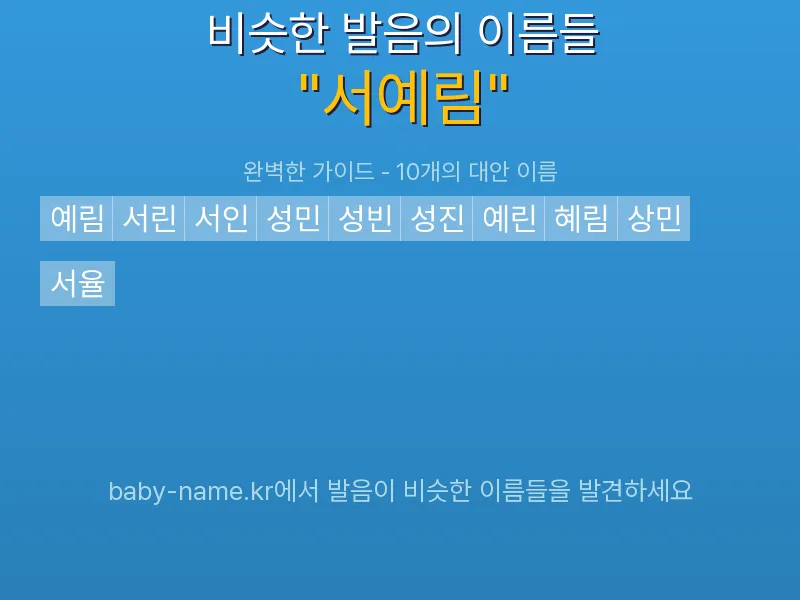 서예림 비슷한 발음 이름 추천 인포그래픽: 유사도 기반 아기 이름 추천 및 작명 참고용 이름 목록