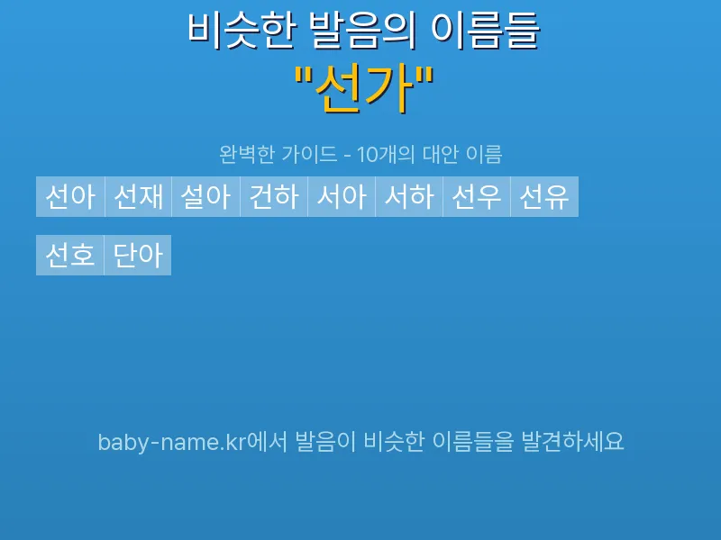 선가 비슷한 발음 이름 추천 인포그래픽: 유사도 기반 아기 이름 추천 및 작명 참고용 이름 목록