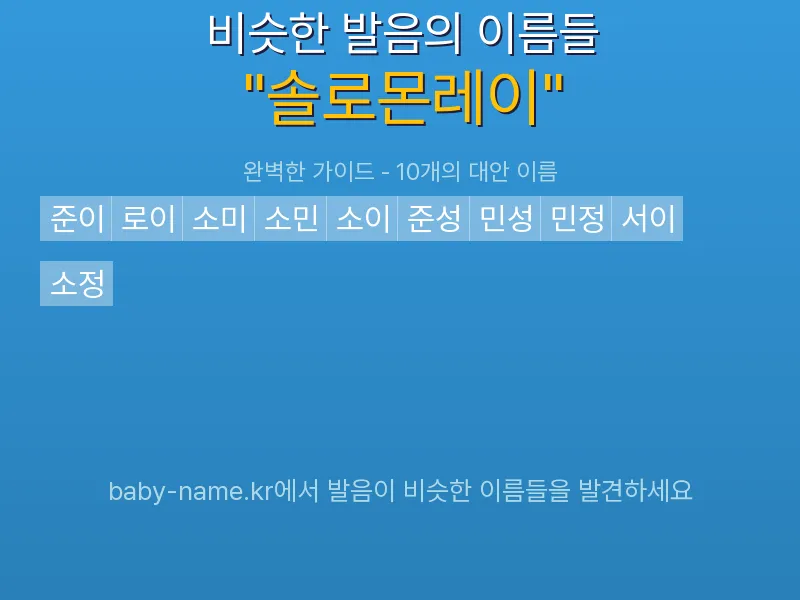 솔로몬레이 비슷한 발음 이름 추천 인포그래픽: 유사도 기반 아기 이름 추천 및 작명 참고용 이름 목록