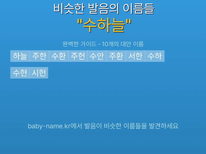 수하늘 비슷한 발음 이름 추천 인포그래픽: 유사도 기반 아기 이름 추천 및 작명 참고용 이름 목록