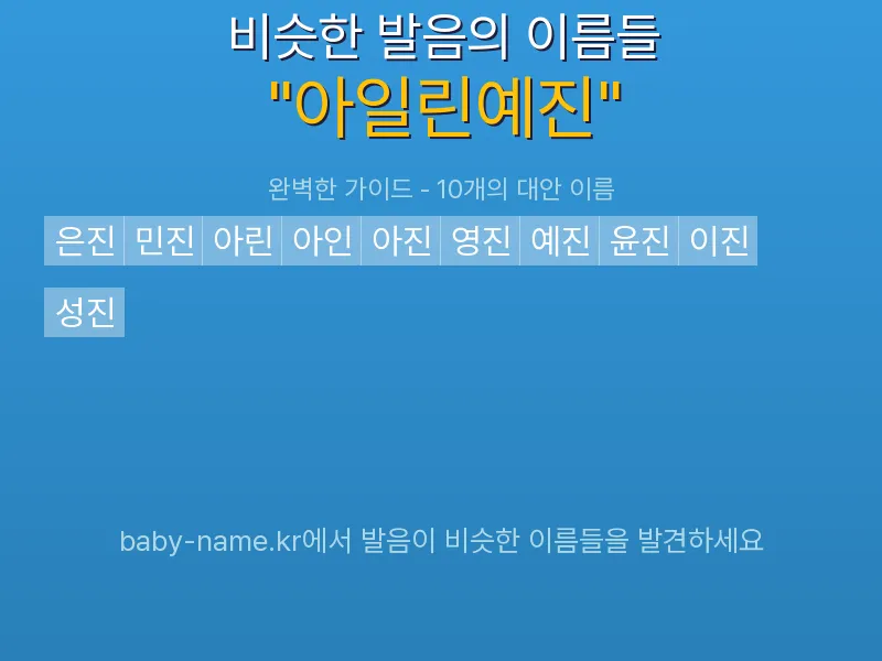 아일린예진 비슷한 발음 이름 추천 인포그래픽: 유사도 기반 아기 이름 추천 및 작명 참고용 이름 목록