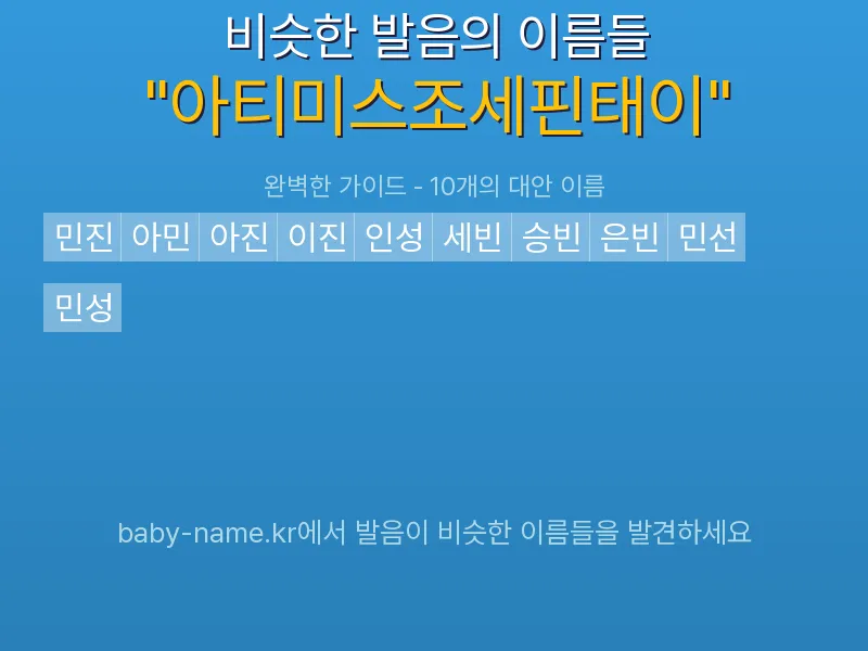 아티미스조세핀태이 비슷한 발음 이름 추천 인포그래픽: 유사도 기반 아기 이름 추천 및 작명 참고용 이름 목록