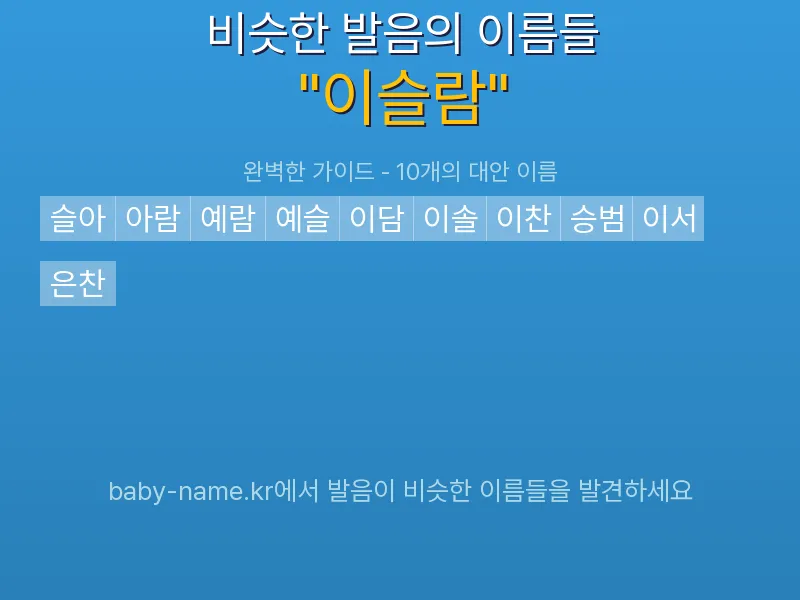 이슬람 비슷한 발음 이름 추천 인포그래픽: 유사도 기반 아기 이름 추천 및 작명 참고용 이름 목록