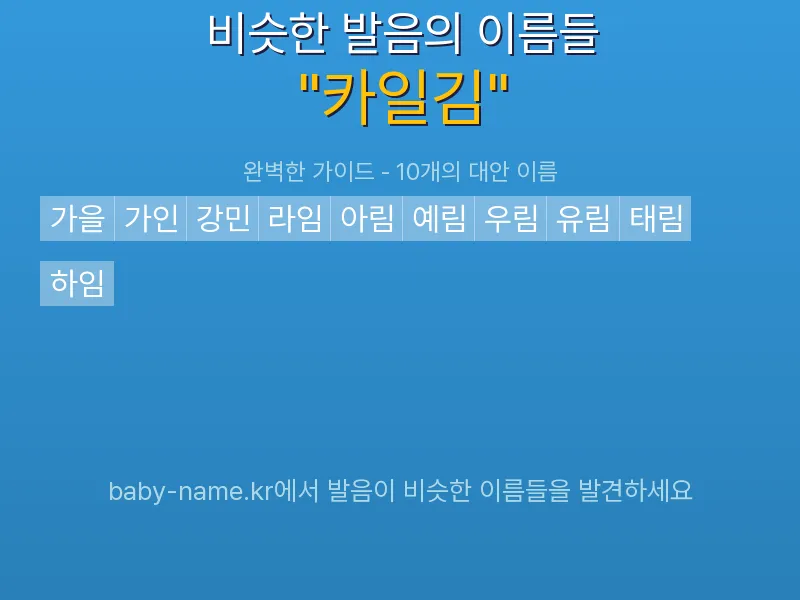 카일김 비슷한 발음 이름 추천 인포그래픽: 유사도 기반 아기 이름 추천 및 작명 참고용 이름 목록