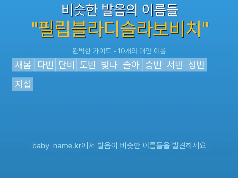 필립블라디슬라보비치 비슷한 발음 이름 추천 인포그래픽: 유사도 기반 아기 이름 추천 및 작명 참고용 이름 목록